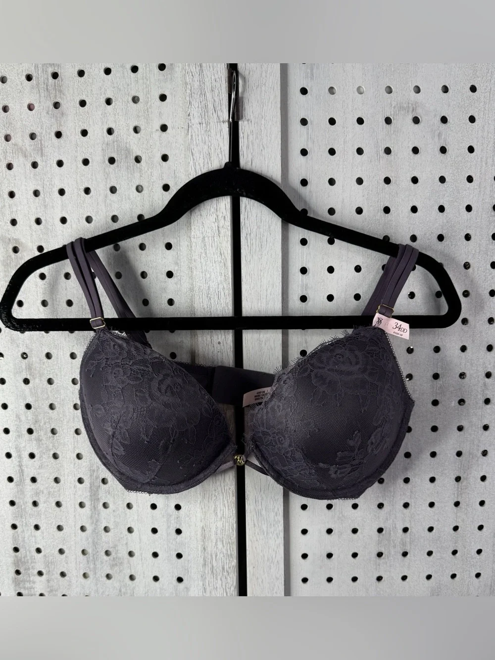 Victoria’s Secret Lace Push Up Bra Dark Gray 34DD NWT Underwire Very Sexy